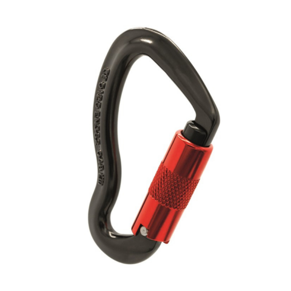 Black carabiner with red gate