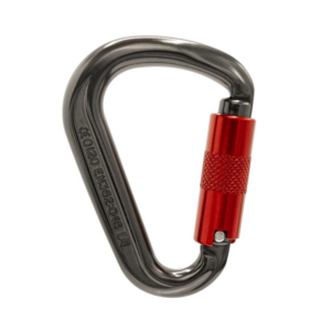 Black carabiner with red quadlock gate