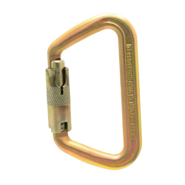 Gold carabiner with screwgate closing