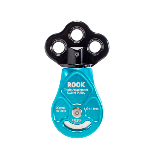 Notch Rook Swivel Pulley blue triple attachment front on view