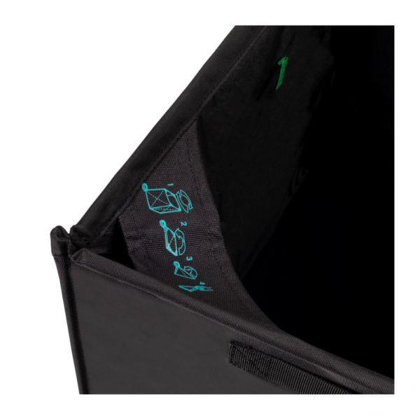 Black with aqua Notch logo Throwline Folding Cube in open with organiser