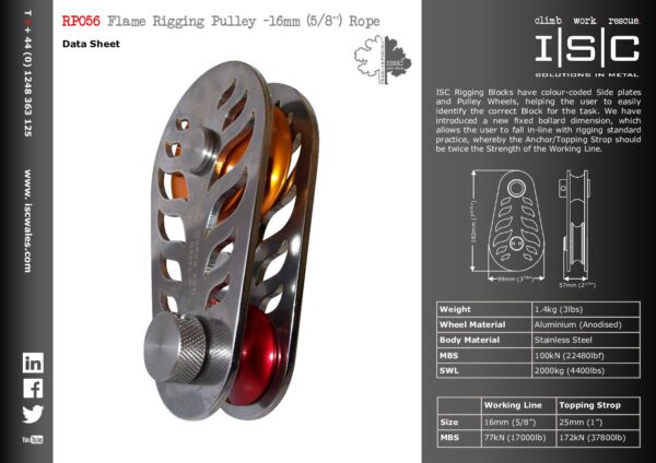 ISC Flame Rigging Pulley for 5/8" (16mm) Rope - Image 2