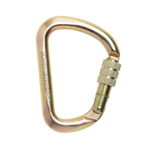 JAMA D Shaped Carabiner gold in colour with a screwgate closing in closed position
