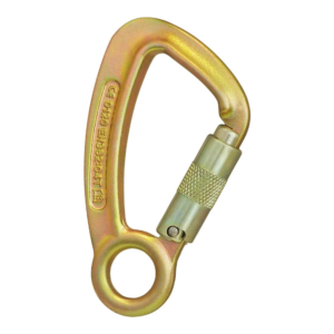 Gold carabiner with round eyelet at bottom