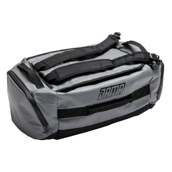 JAMA Duffel Bag in closed position grey bag with black accents
