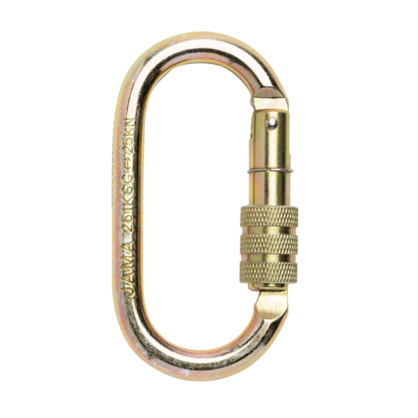 JAMA EZYiD Embedded Oval Screwgate Carabiner gold in colour with key lock gate nose