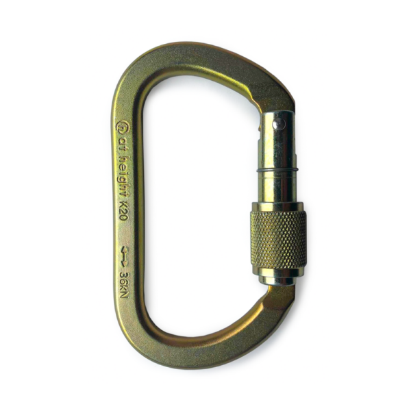 Gold carabiner with screw gate closing